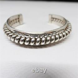 Vintage Navajo Sterling Silver Cuff Bracelet TAHE Unique Stamped HEAVY 46.3g