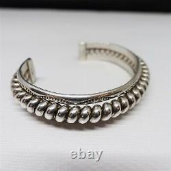 Vintage Navajo Sterling Silver Cuff Bracelet TAHE Unique Stamped HEAVY 46.3g