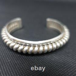 Vintage Navajo Sterling Silver Cuff Bracelet TAHE Unique Stamped HEAVY 46.3g