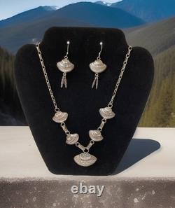 Vintage Navajo Sterling Silver Feather Necklace 20Dangle Earrings Set 38g