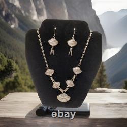 Vintage Navajo Sterling Silver Feather Necklace 20Dangle Earrings Set 38g