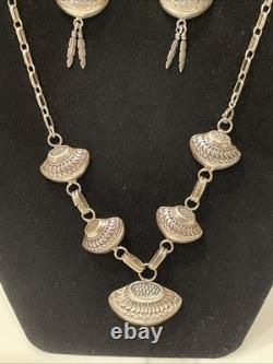 Vintage Navajo Sterling Silver Feather Necklace 20Dangle Earrings Set 38g