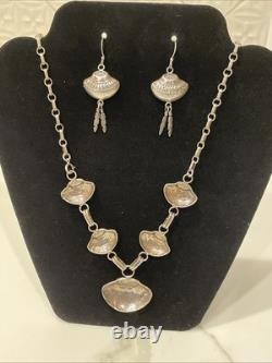Vintage Navajo Sterling Silver Feather Necklace 20Dangle Earrings Set 38g