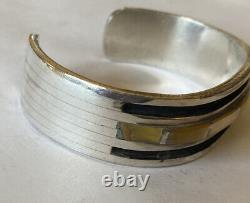 Vintage Navajo Sterling Silver Gold-Lip Shell Inlay Cuff Bracelet
