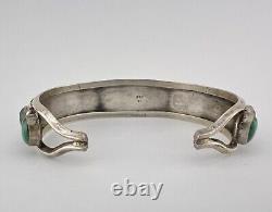 Vintage Navajo Sterling Silver Green Malachite 15 Stone Row Cuff Bracelet