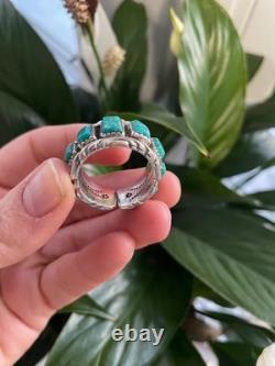Vintage Navajo Sterling Silver Green Turquoise Cuff Bracelet & Ring Set