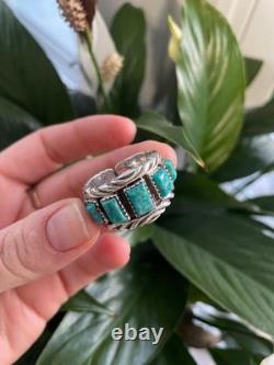 Vintage Navajo Sterling Silver Green Turquoise Cuff Bracelet & Ring Set