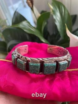 Vintage Navajo Sterling Silver Green Turquoise Cuff Bracelet & Ring Set