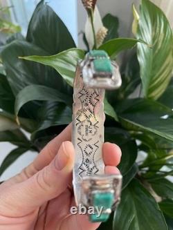Vintage Navajo Sterling Silver Green Turquoise Cuff Bracelet & Ring Set