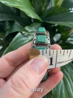 Vintage Navajo Sterling Silver Green Turquoise Cuff Bracelet & Ring Set