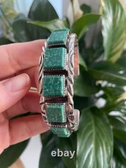 Vintage Navajo Sterling Silver Green Turquoise Cuff Bracelet & Ring Set
