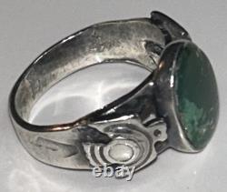 Vintage Navajo Sterling Silver Green Turquoise Ring Size 5 Thunderbirds, 1970's