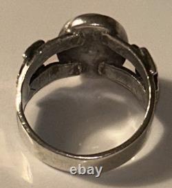 Vintage Navajo Sterling Silver Green Turquoise Ring Size 5 Thunderbirds, 1970's