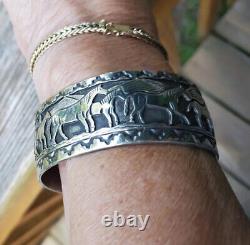 Vintage Navajo Sterling Silver Horse Cuff Bracelet