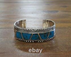 Vintage Navajo Sterling Silver Inlay Turquoise Bracelet