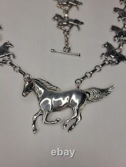 Vintage Navajo Sterling Silver Jewelry Set Running Horse by Glenn/Irene Sandoval