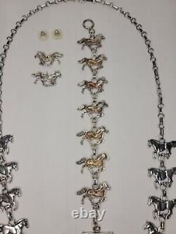 Vintage Navajo Sterling Silver Jewelry Set Running Horse by Glenn/Irene Sandoval