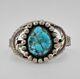Vintage Navajo Sterling Silver Kingman Turquoise Stamped Cuff Bracelet