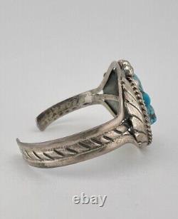 Vintage Navajo Sterling Silver Kingman Turquoise Stamped Cuff Bracelet