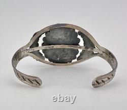 Vintage Navajo Sterling Silver Kingman Turquoise Stamped Cuff Bracelet
