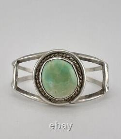 Vintage Navajo Sterling Silver Kingman Turquoise Stamped Twist Cuff Bracelet