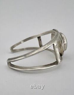 Vintage Navajo Sterling Silver Kingman Turquoise Stamped Twist Cuff Bracelet