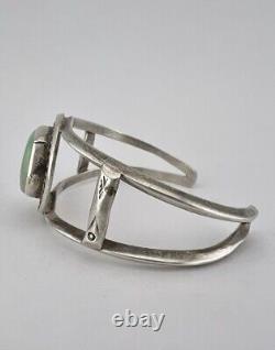 Vintage Navajo Sterling Silver Kingman Turquoise Stamped Twist Cuff Bracelet