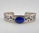Vintage Navajo Sterling Silver Lapis Lazuli Stamped Cuff Bracelet 31.5g