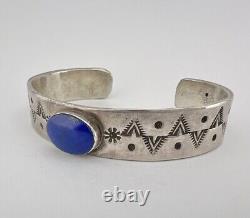 Vintage Navajo Sterling Silver Lapis Lazuli Stamped Cuff Bracelet 31.5g