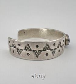 Vintage Navajo Sterling Silver Lapis Lazuli Stamped Cuff Bracelet 31.5g