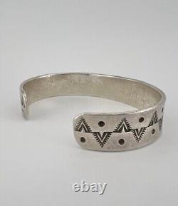 Vintage Navajo Sterling Silver Lapis Lazuli Stamped Cuff Bracelet 31.5g