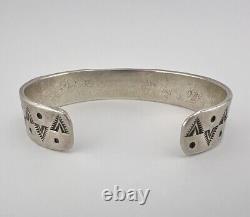 Vintage Navajo Sterling Silver Lapis Lazuli Stamped Cuff Bracelet 31.5g