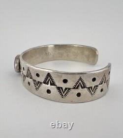 Vintage Navajo Sterling Silver Lapis Lazuli Stamped Cuff Bracelet 31.5g