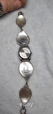 Vintage Navajo Sterling Silver Lapis Watch Bracelet 30.8g Concho Links
