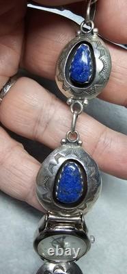 Vintage Navajo Sterling Silver Lapis Watch Bracelet 30.8g Concho Links