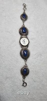 Vintage Navajo Sterling Silver Lapis Watch Bracelet 30.8g Concho Links