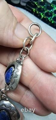 Vintage Navajo Sterling Silver Lapis Watch Bracelet 30.8g Concho Links