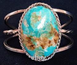 Vintage Navajo Sterling Silver Large Kingman Turquoise Nugget Cuff Bracelet