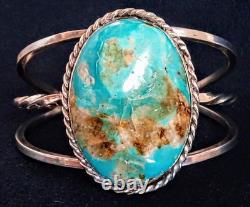 Vintage Navajo Sterling Silver Large Kingman Turquoise Nugget Cuff Bracelet