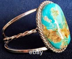 Vintage Navajo Sterling Silver Large Kingman Turquoise Nugget Cuff Bracelet