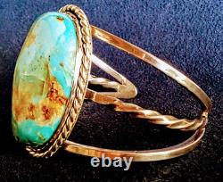 Vintage Navajo Sterling Silver Large Kingman Turquoise Nugget Cuff Bracelet