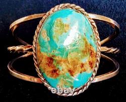 Vintage Navajo Sterling Silver Large Kingman Turquoise Nugget Cuff Bracelet