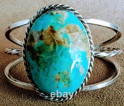 Vintage Navajo Sterling Silver Large Kingman Turquoise Nugget Cuff Bracelet