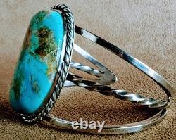 Vintage Navajo Sterling Silver Large Kingman Turquoise Nugget Cuff Bracelet
