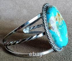 Vintage Navajo Sterling Silver Large Kingman Turquoise Nugget Cuff Bracelet