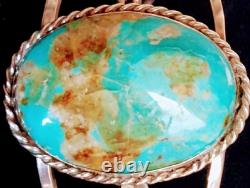 Vintage Navajo Sterling Silver Large Kingman Turquoise Nugget Cuff Bracelet