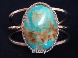 Vintage Navajo Sterling Silver Large Kingman Turquoise Nugget Cuff Bracelet