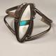 Vintage Navajo Sterling Silver MOP Turquoise Inlay Cuff Adjustable Bracelet