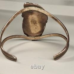 Vintage Navajo Sterling Silver MOP Turquoise Inlay Cuff Adjustable Bracelet