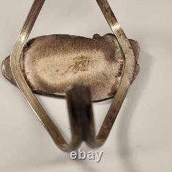 Vintage Navajo Sterling Silver MOP Turquoise Inlay Cuff Adjustable Bracelet